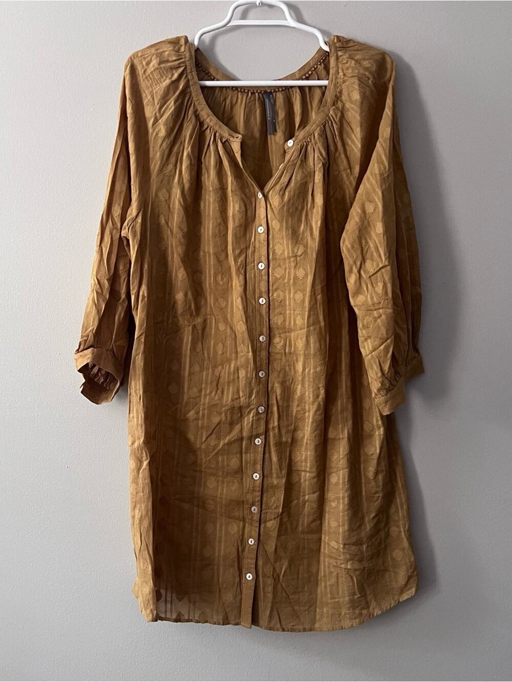 Anthropologie Women’s Dark Yellow Marigold Cotton Button Front Dress Size Medium